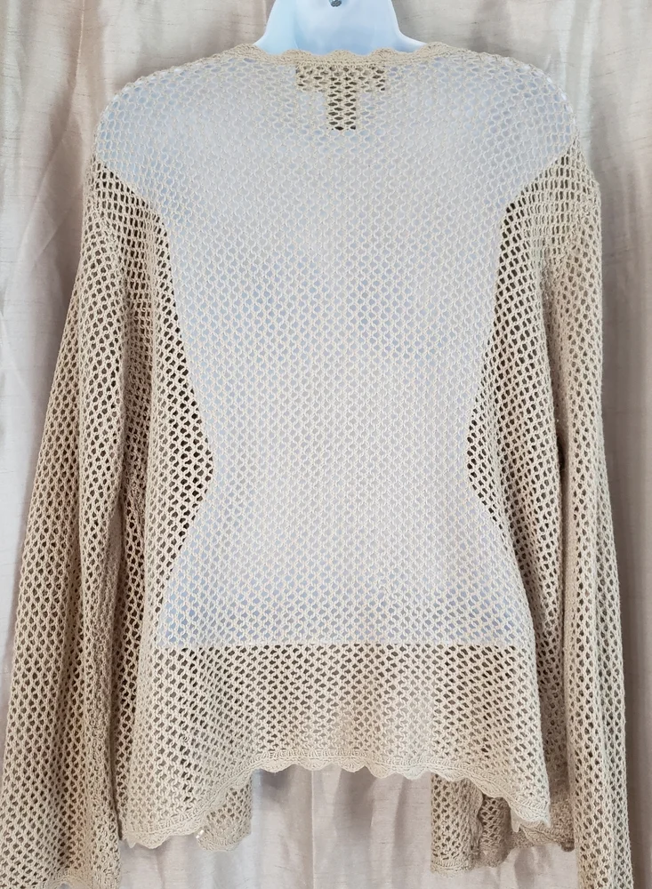 NWOT Norton tan linen crocheted floral cardigan sweater Womens Medium - Picture 6 of 6